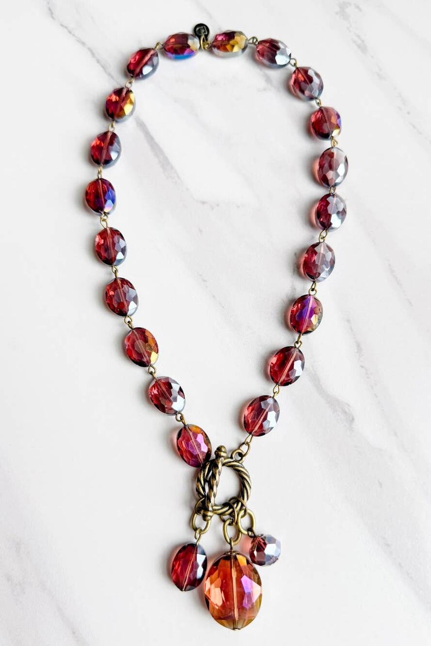 Carolina Iridescent Glass Bead Charm Necklace | Plum | Dylan Designs
